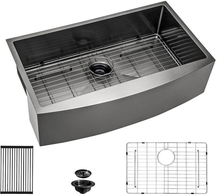 Heemli Gunmetal Black 16-Gauge Stainless Steel 30 in. Single Bowl Farmhouse Apron Workstation Kitchen Sink