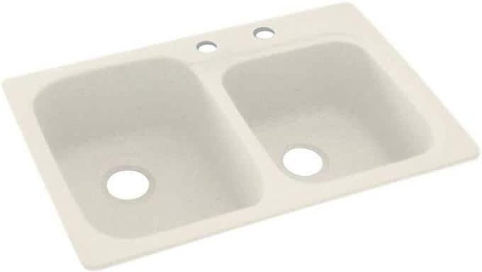 Swan Dual-Mount Solid Surface 33 in. x 22 in. 2-Hole 55/45 Double Bowl Kitchen Sink in Glacier