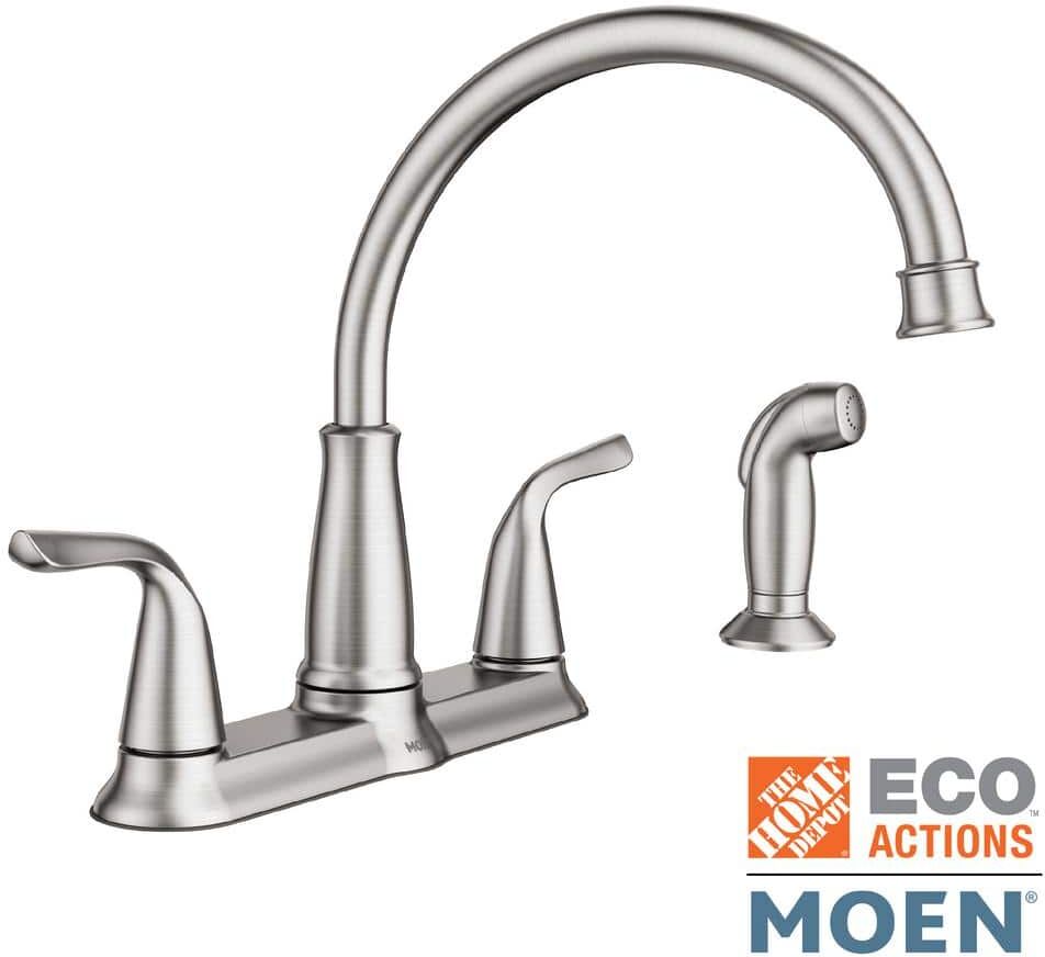 MOEN Brecklyn 2-Handle Standard Kitchen Faucet with Side Sprayer in Spot Resist Stainless