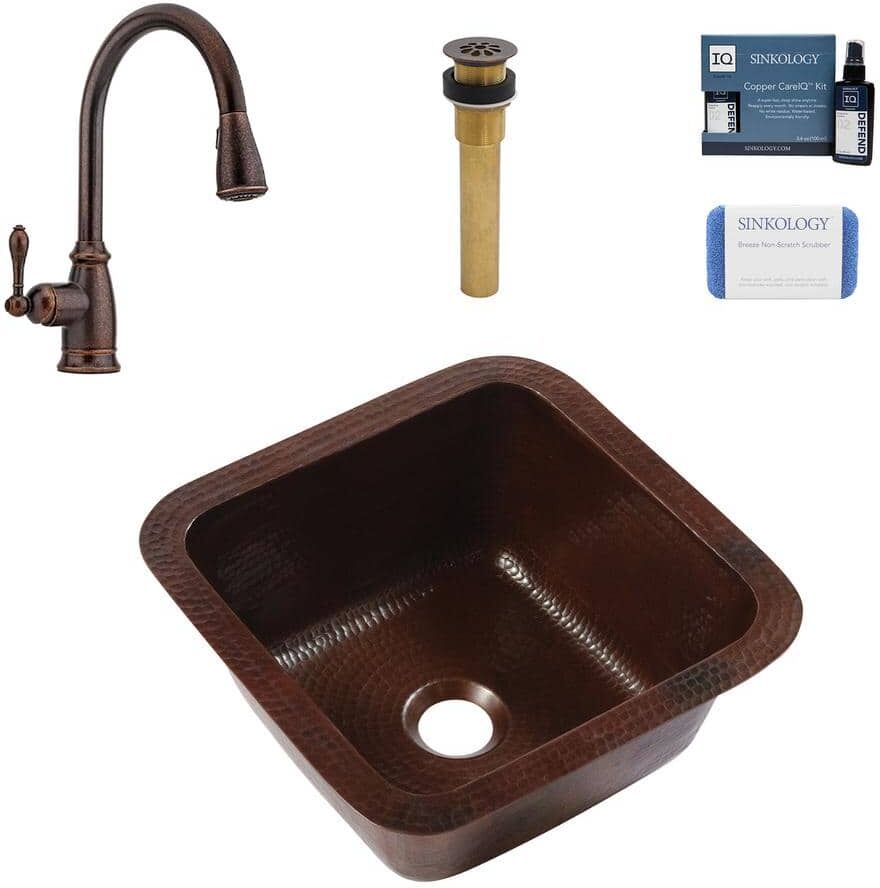 SINKOLOGY Pollock Copper 12 in. Single Bowl Undermount Kitchen Sink with Canton Faucet Kit