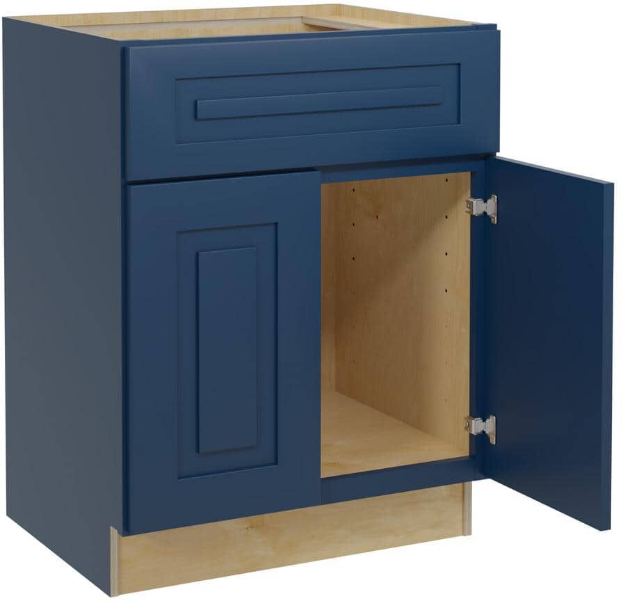 Home Decorators Collection Grayson Mythic Blue Painted Plywood Shaker Assembled Sink Base Kitchen Cabinet Soft Close 27 in W x 24 in D x 34.5 in H