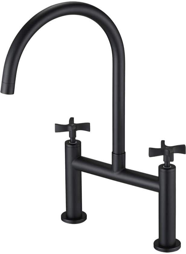 Double Handle Bridge Kitchen Faucet in Matte Black