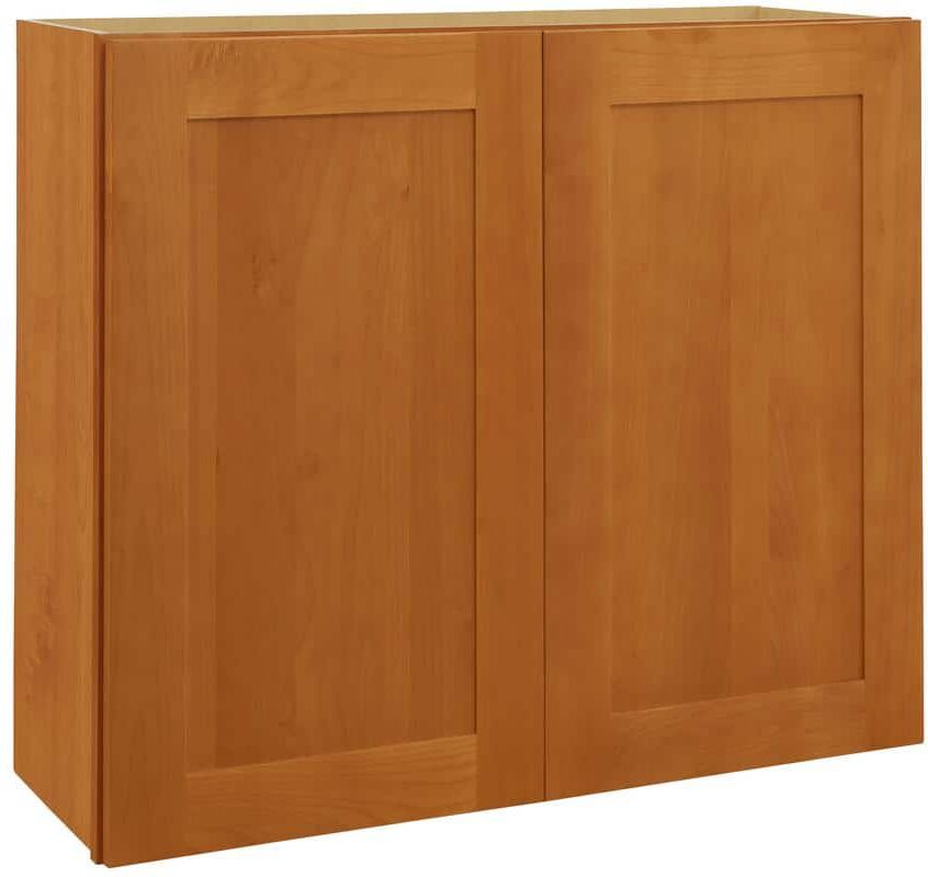 Home Decorators Collection Hargrove Cinnamon Stain Plywood Shaker Assembled Wall Kitchen Cabinet Soft Close 27 in W x 12 in D x 42 in H