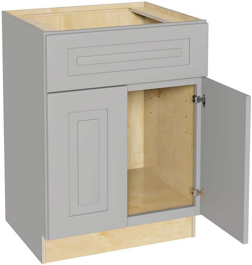 Home Decorators Collection Grayson Pearl Gray Painted Plywood Shaker Assembled Sink Base Kitchen Cabinet Soft Close 24 in W x 24 in D x 34.5 in H