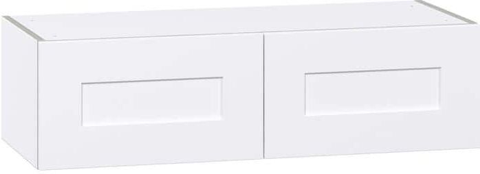 J COLLECTION Wallace Painted Warm White Shaker Assembled Wall Bridge Kitchen Cabinet (36 in. W x 10 in. H x 14 in. D)