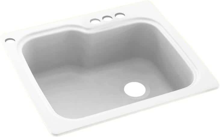 Swan Dual-Mount White Solid Surface 25 in. x 22 in. 4-Hole Single Bowl Kitchen Sink