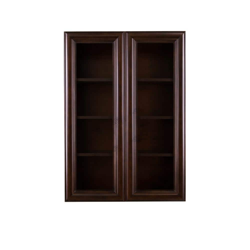 LIFEART CABINETRY Edinburgh Espresso Plywood Glass Door Stock Assembled Wall Kitchen Cabinet (36 in. W x 42 in. H x 12 in. D)