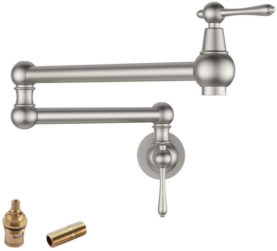 LORDEAR Wall Mount Pot Filler Faucet with 2-Handle Kitchen Sink Faucet in Brushed Nickel