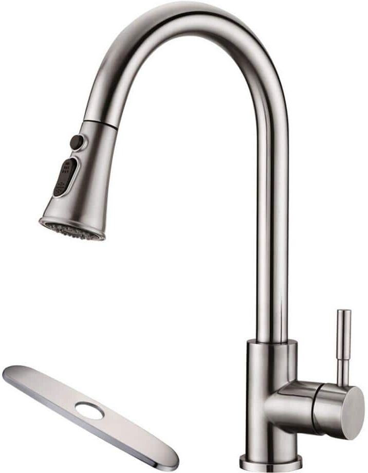 Aurora Decor ABAD Single-Handle Pull-Down Sprayer Kitchen Faucet Stainless Steel with Swivel Spout in Brushed Nickel