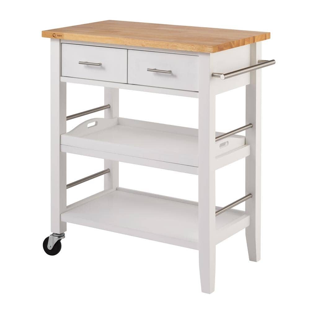 TRINITY White Kitchen Cart with Natural Wood Top