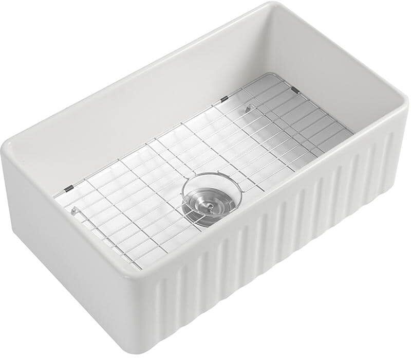 Fireclay 36 in. Farmhouse Single Bowl Kitchen Sink with Grid and Strainer