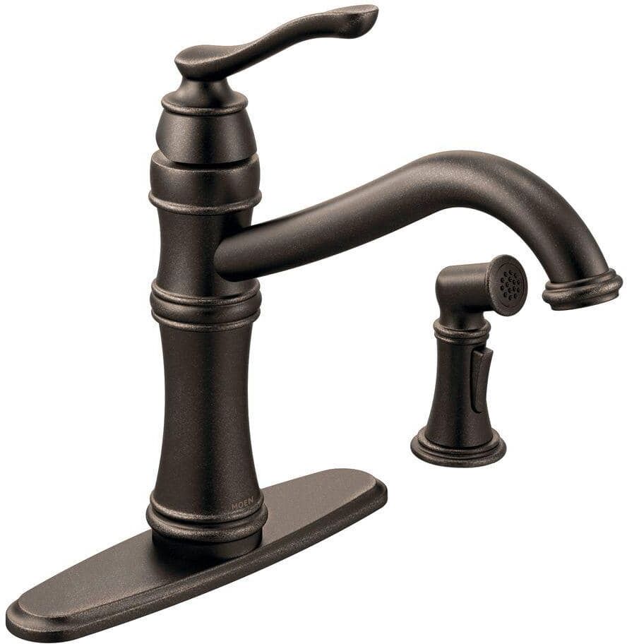 MOEN Belfield Single-Handle Standard Kitchen Faucet with Side Sprayer in Oil Rubbed Bronze