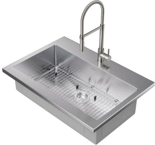 NewAge Products Brushed Nickel Stainless Steel 36 in. Single Bowl Drop-In Standard Kitchen Sink with Flex Pull Down Faucet