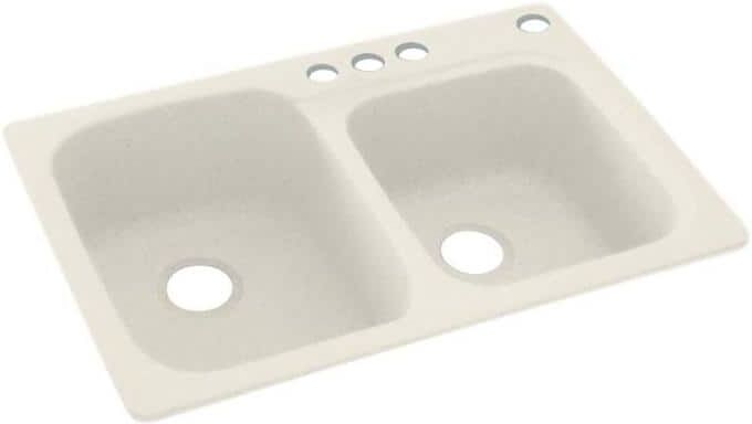 Swan Dual-Mount Solid Surface 33 in. x 22 in. 4-Hole 55/45 Double Bowl Kitchen Sink in Glacier