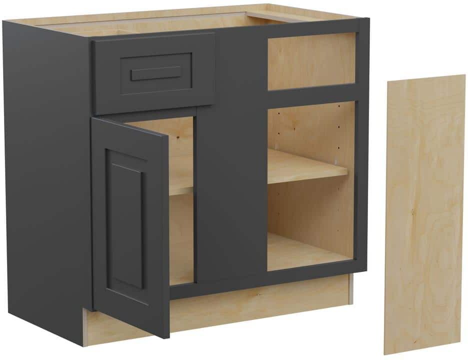 Home Decorators Collection Grayson Deep Onyx Painted Plywood Shaker Assembled Corner Kitchen Cabinet Soft Close Left 36 in W x 24 in D x 34.5 in H