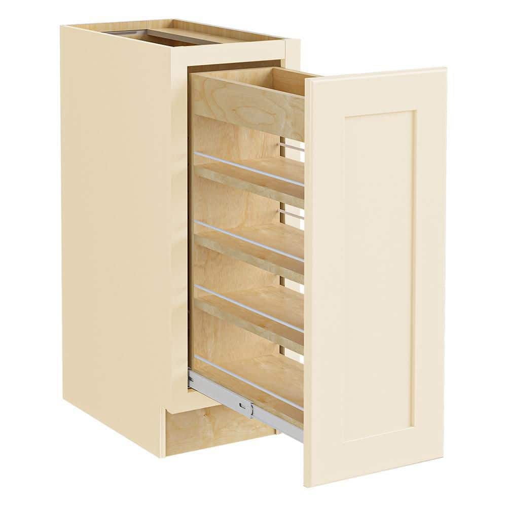 Home Decorators Collection Newport Cream Painted Plywood Shaker Assembled Pull Out Pantry Kitchen Cabinet Soft Close 12 in W x 24 in D x 34.5 in H
