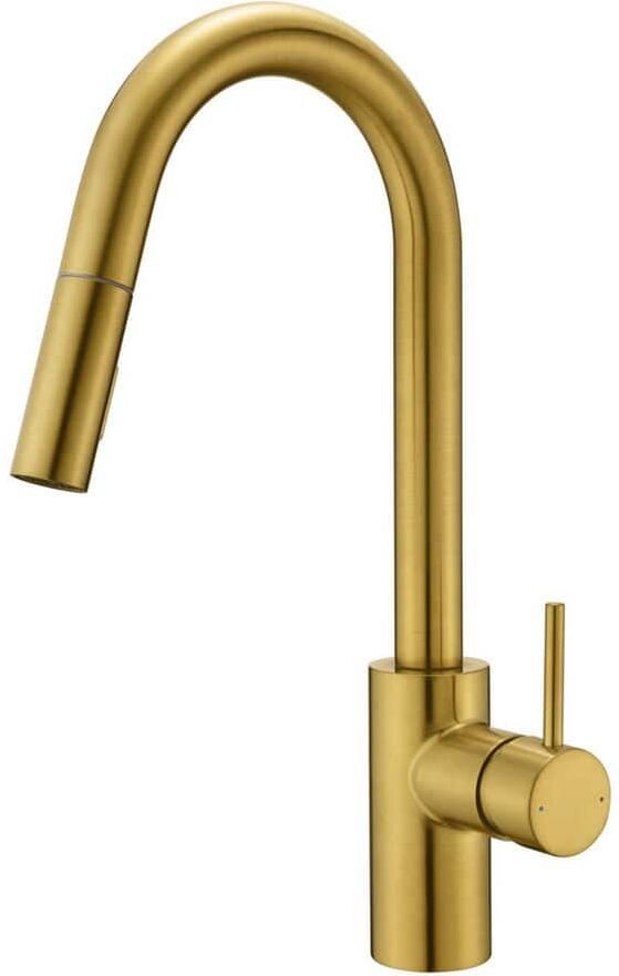 Ultra Faucets Euro Modern Single-Handle Pull-Down Sprayer Kitchen Faucet with Accessories in Rust and Spot Resist in Brushed Gold