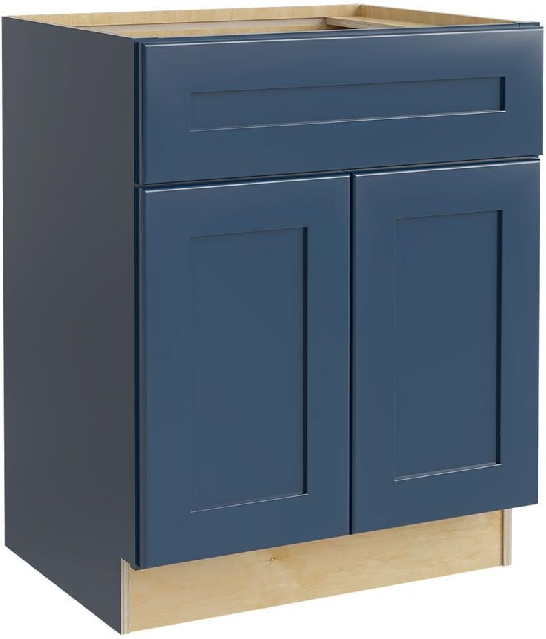 Home Decorators Collection Newport Blue Painted Plywood Shaker Assembled Sink Base Kitchen Cabinet Soft Close 24 in W x 24 in D x 34.5 in H