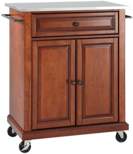 CROSLEY FURNITURE Rolling Cherry Kitchen Cart with Stainless Top