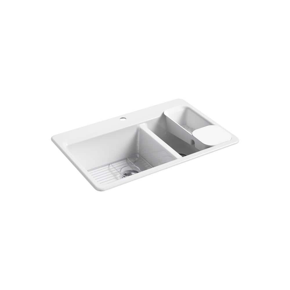 KOHLER Riverby White Cast Iron 33 in. Double Bowl Drop-In Kitchen Sink