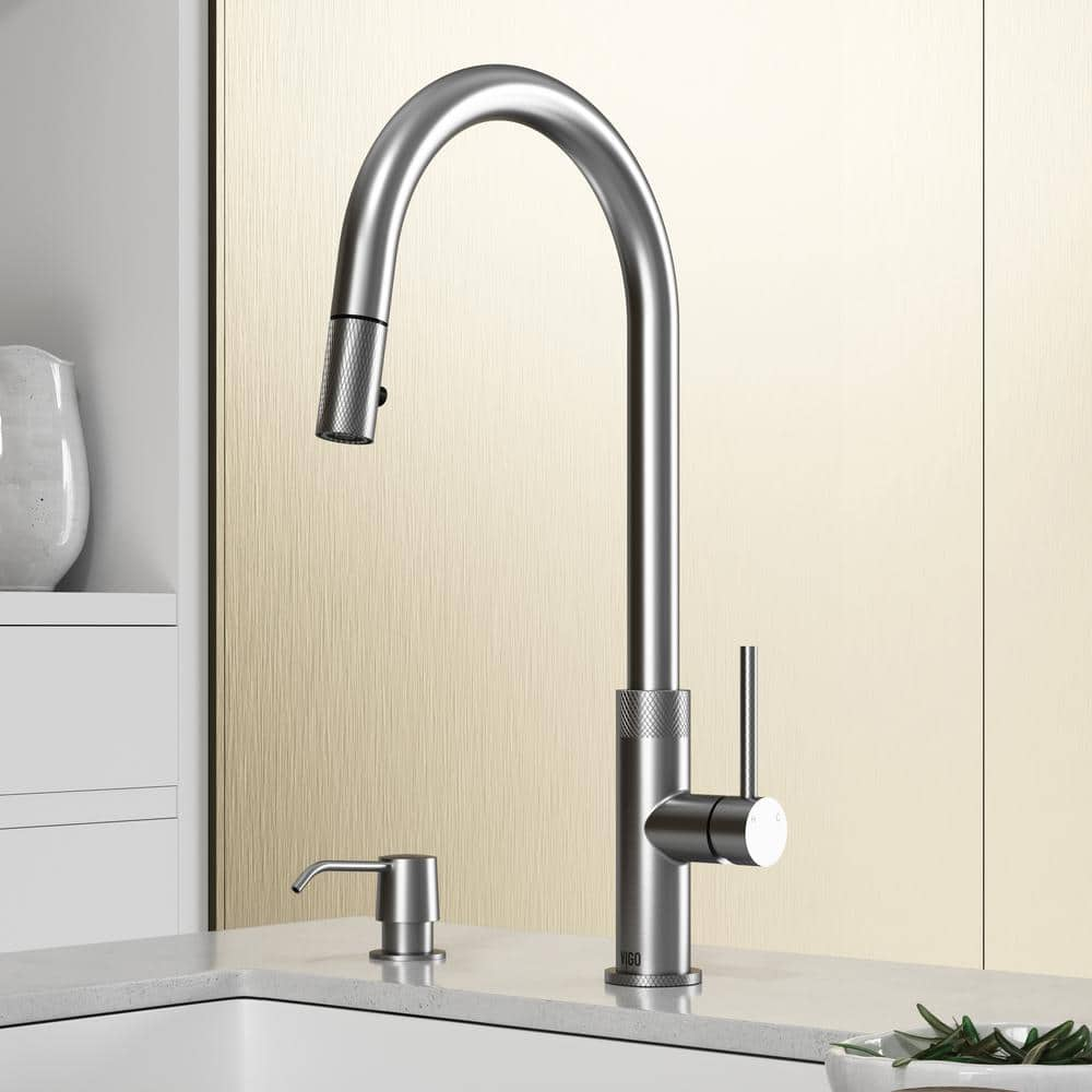 VIGO Bristol Pull-Down Sprayer Kitchen Faucet Set with Deck Plate in Stainless Steel