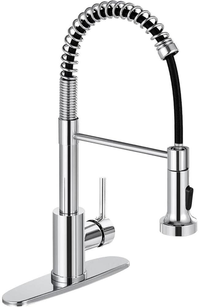 AKLFGN Single Handle Kitchen Faucet Pull Down Sprayer Kitchen Faucet with Deck Plate in Polished Chrome