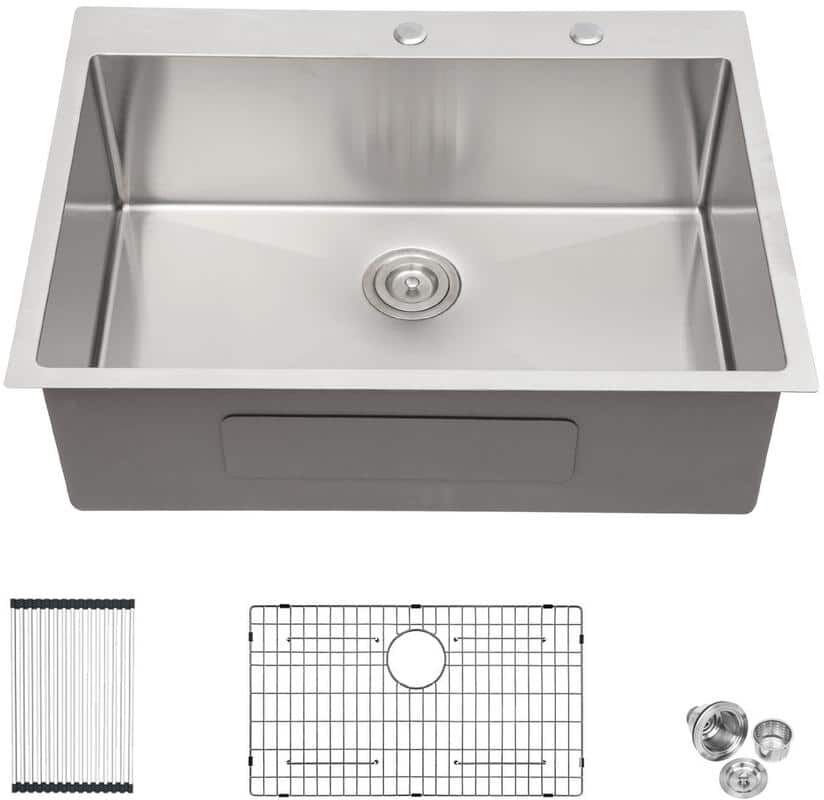 Magic Home Brushed 16-Gauge Stainless Steel 25 in. x 22 in. Single Bowl Drop-In Kitchen Sink