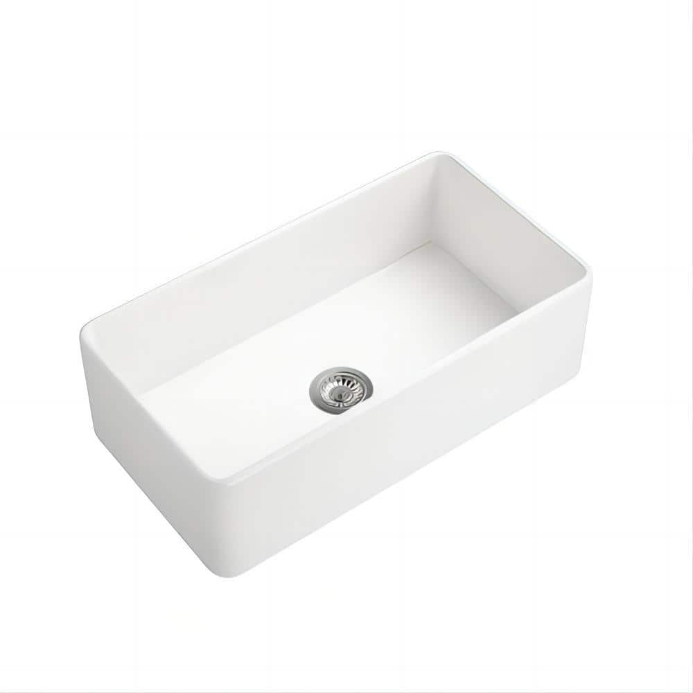 Modland Teresa 33 in. Undermount Single Bowl White Ceramic Farmhouse Apron Front Kitchen Sink