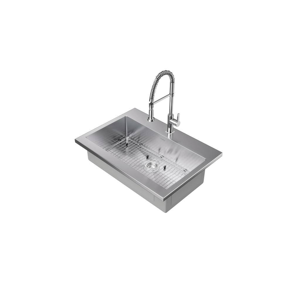 NewAge Products Chrome Stainless Steel 36 in. Single Bowl Drop-In Standard Kitchen Sink with Coiled Pull Down Faucet