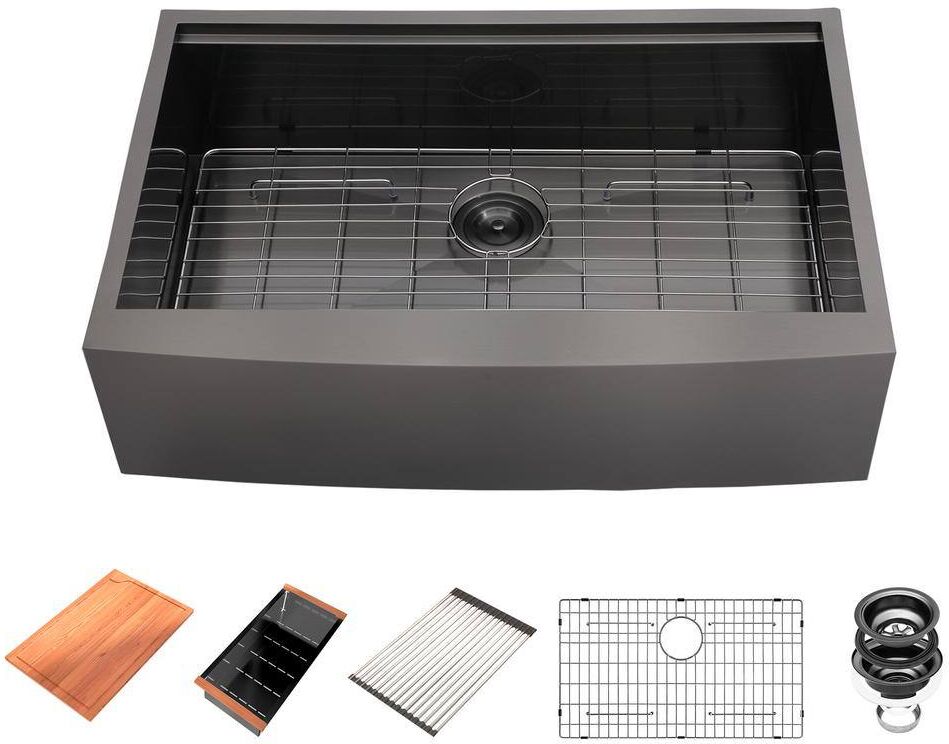 Black Stainless Steel 33 in. x 22 in. Single Bowl Undermount Kitchen Sink with Bottom Grid