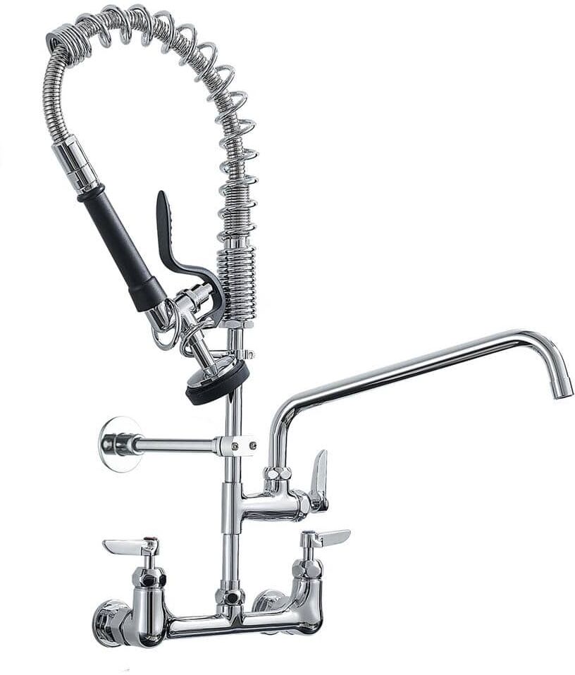 matrix decor Double Handle Wall Mount Standard Kitchen Faucet in Silver