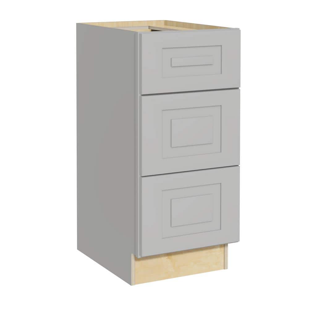 Home Decorators Collection Grayson Pearl Gray Painted Plywood Shaker Assembled Drawer Base Kitchen Cabinet Soft Close 15 in W x 21 in D x 34.5 in H