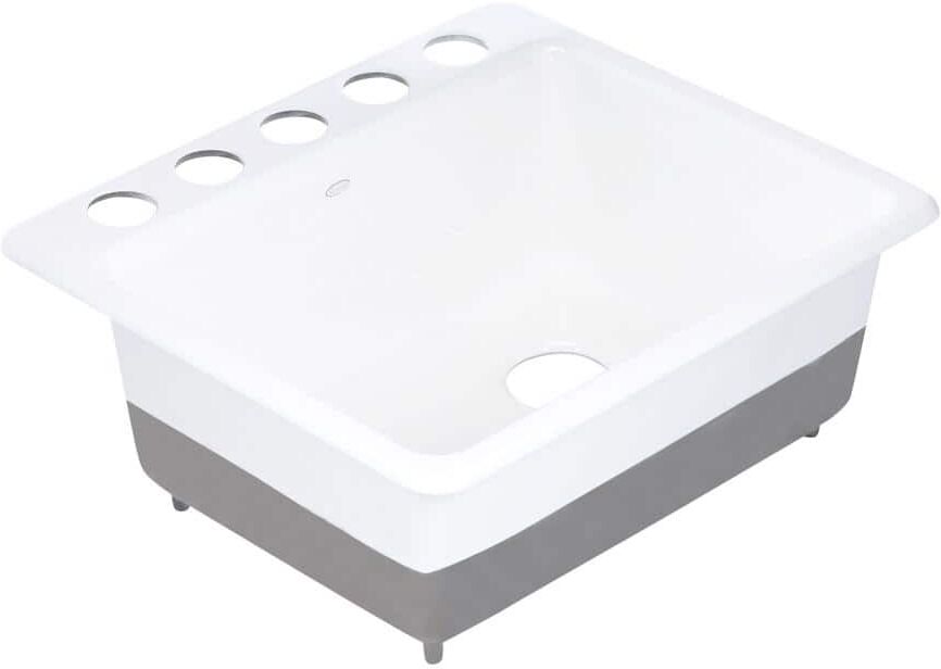 KOHLER Riverby Undermount Cast Iron 25 in. 5-Hole Single Bowl Kitchen Sink in White with Basin Rack