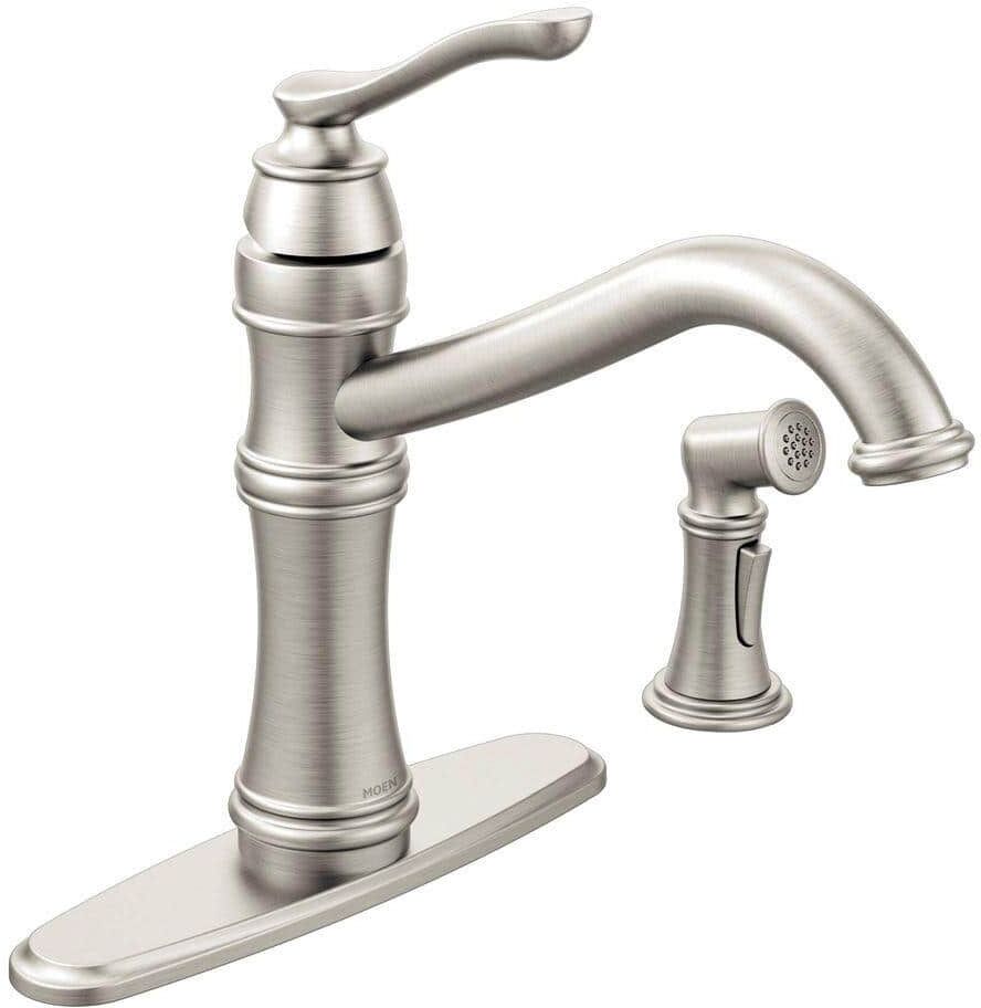 MOEN Belfield Single-Handle Standard Kitchen Faucet with Side Sprayer in Spot Resist Stainless