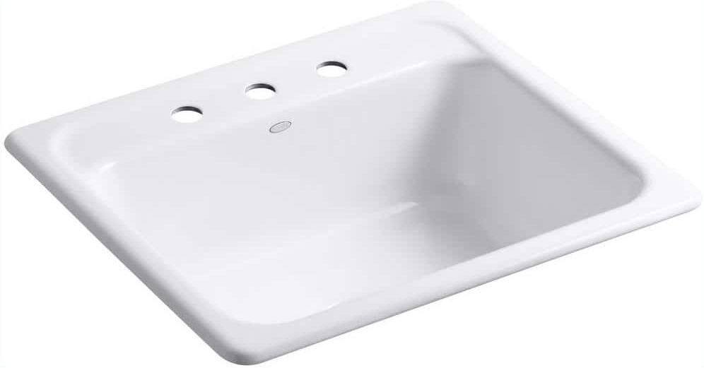 KOHLER Mayfield Drop-in Cast-Iron 25 in. 3-Hole Single Bowl Kitchen Sink in White