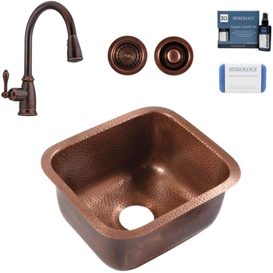 SINKOLOGY Orwell Copper 17 in. Single Bowl Undermount Kitchen Sink with Canton Faucet Kit