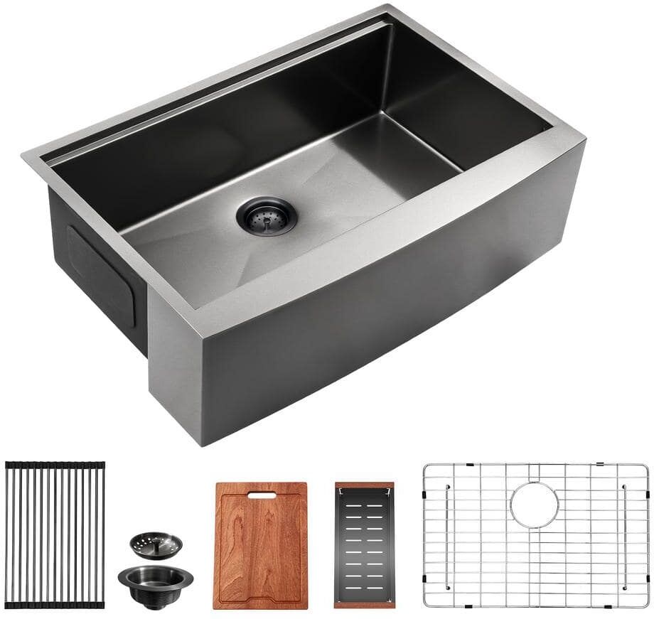 Heemli 30 in. Farmhouse/Apron-Front Single Bowl 16-Gauge304 Stainless Steel Gunmetal Black Kitchen Sink with Accessories