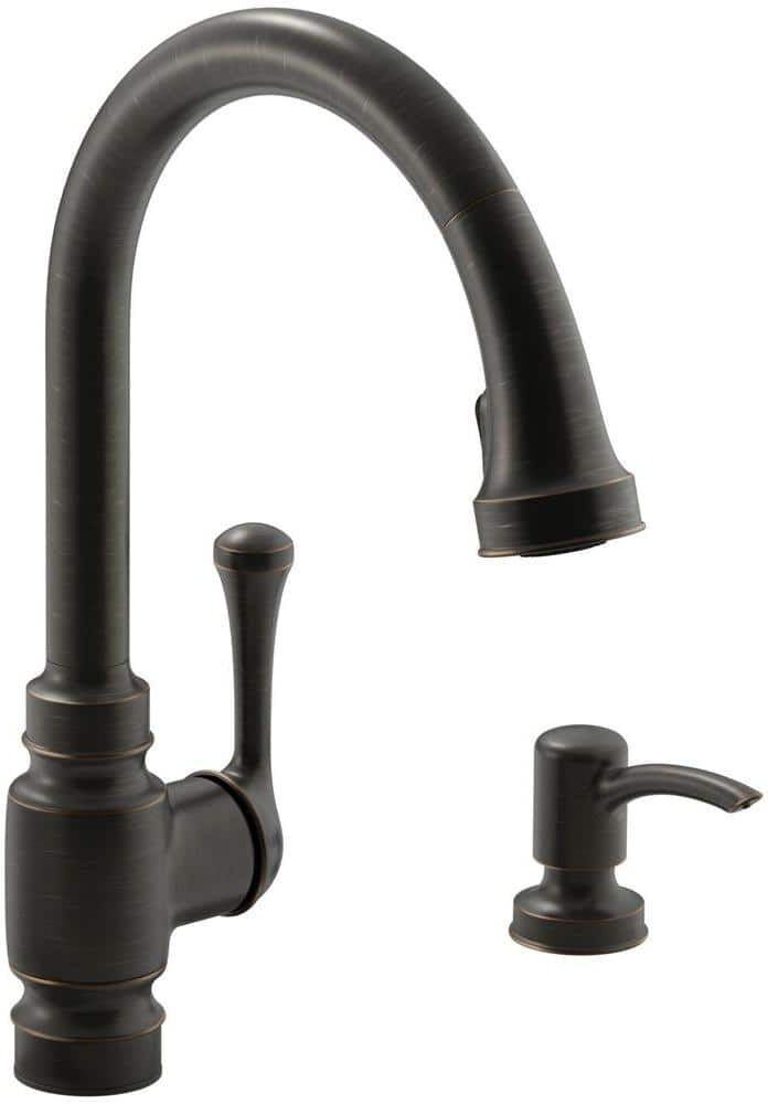 KOHLER Carmichael Single-Handle Pull-Down Sprayer Kitchen Faucet in Oil Rubbed Bronze