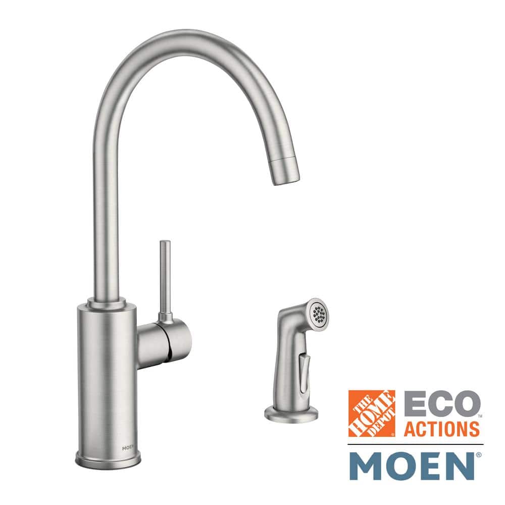 MOEN Sombra Single Handle Standard Kitchen Faucet with Side Sprayer in Spot Resist Stainless