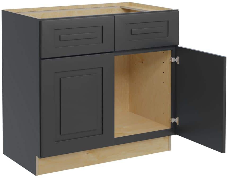 Home Decorators Collection Grayson Deep Onyx Painted Plywood Shaker Assembled Sink Base Kitchen Cabinet Soft Close 36 in W x 24 in D x 34.5 in H