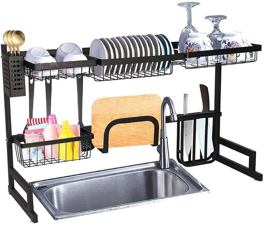 Over The Sink Dish Drying Rack Stainless Steel Kitchen Supplies Storage Shelf Drainer Organizer, 35" x 12.2" x 20.4"