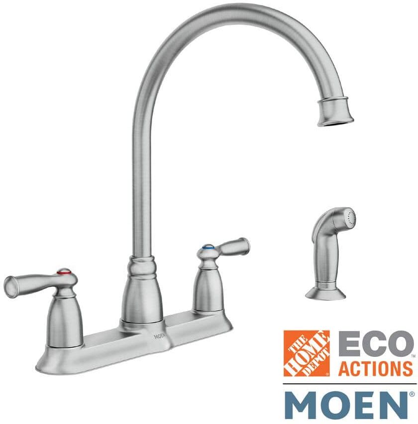 MOEN Banbury High-Arc Double Handle Standard Kitchen Faucet with Side Sprayer in Spot Resist Stainless