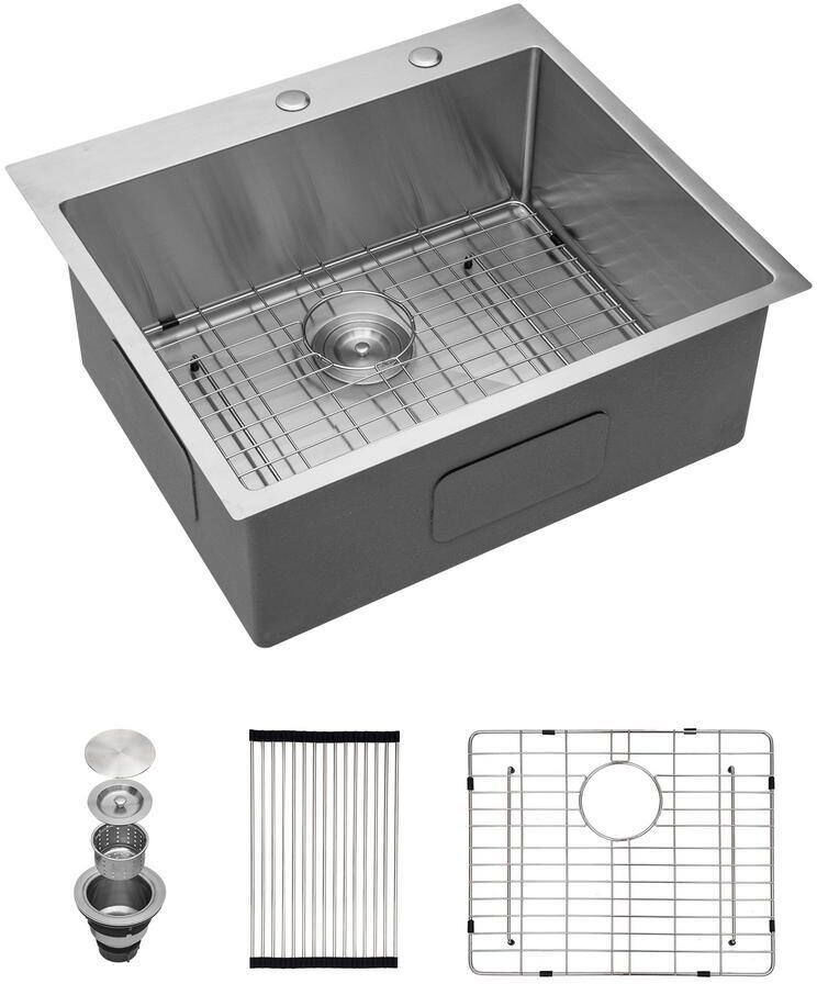 Brushed Nickel Stainless Steel 25 in. x 22 in. Single Bowl Undermount Kitchen Sink with Bottom Grid