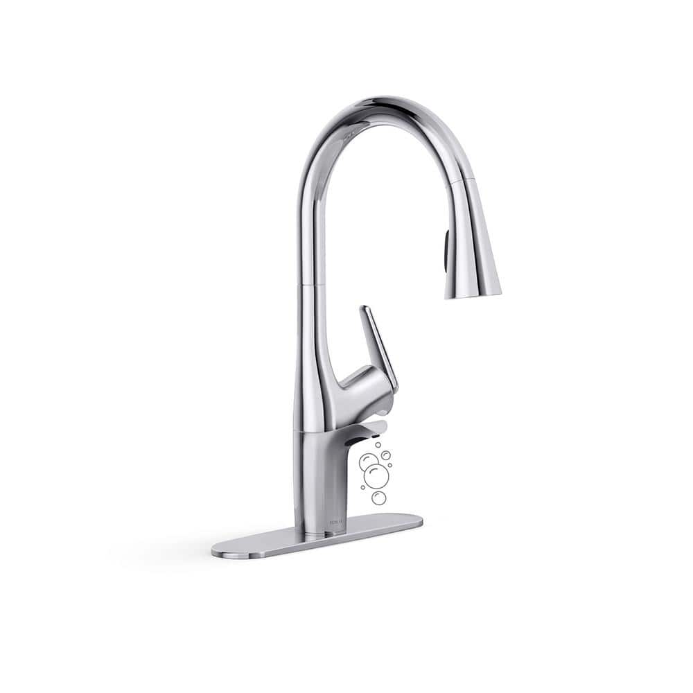 KOHLER Safia 1-Handle Pull Down Sprayer Kitchen Faucet with Integrated Soap Dispenser in Polished Chrome