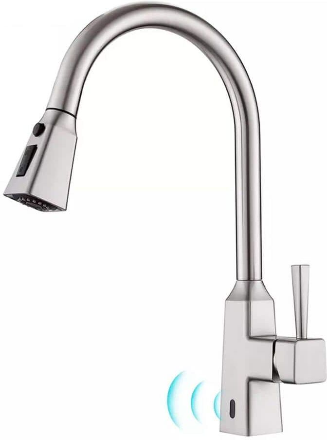 matrix decor Single Handle Touchless Gooseneck Pull Down Sprayer Kitchen Faucet and Handles in Brushed Nickel