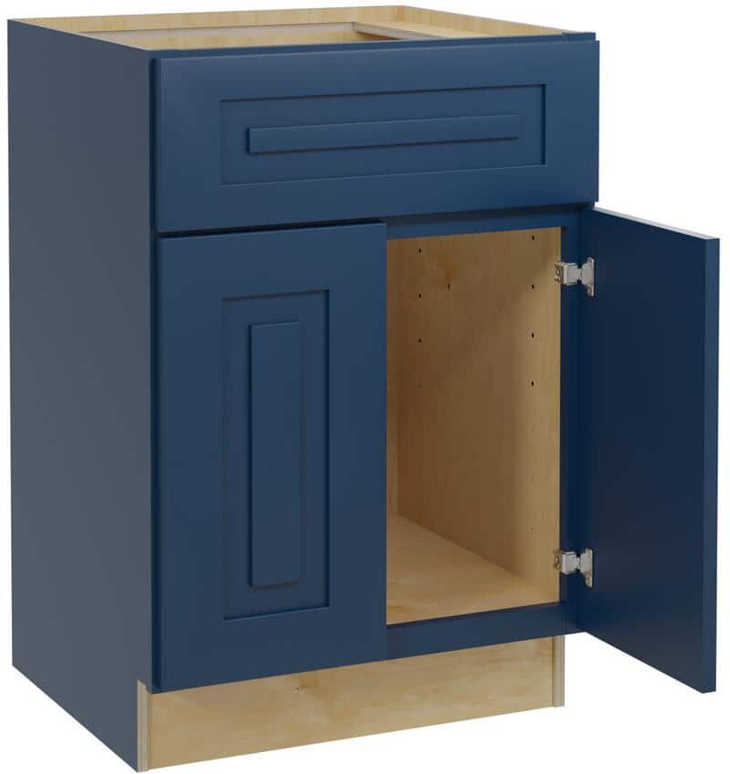 Home Decorators Collection Grayson Mythic Blue Painted Plywood Shaker Assembled Sink Base Kitchen Cabinet Soft Close 24 in W x 21 in D x 34.5 in H