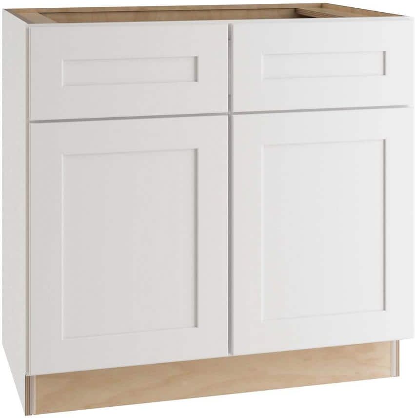 Home Decorators Collection Newport Pacific White Plywood Shaker Assembled Vanity Sink Base Kitchen Cabinet Soft Close 33 in W x 21 in D x 34 in H