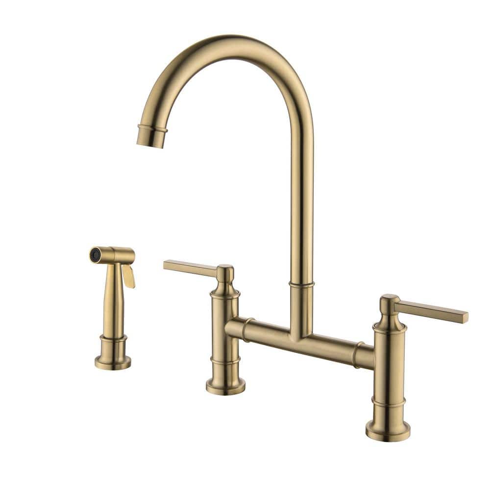 matrix decor Two Handle Standard Kitchen Faucet with Side Sprayer in Brushed Gold