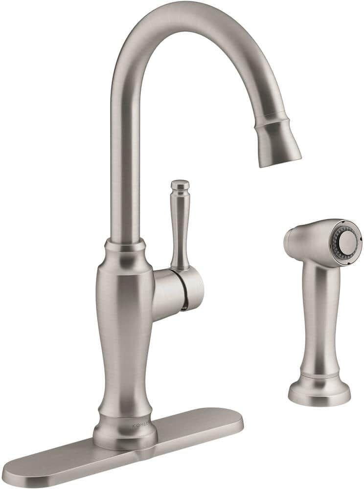 KOHLER Arsdale Single-Handle Standard Kitchen Faucet with Swing Spout and Sidespray in Vibrant Stainless