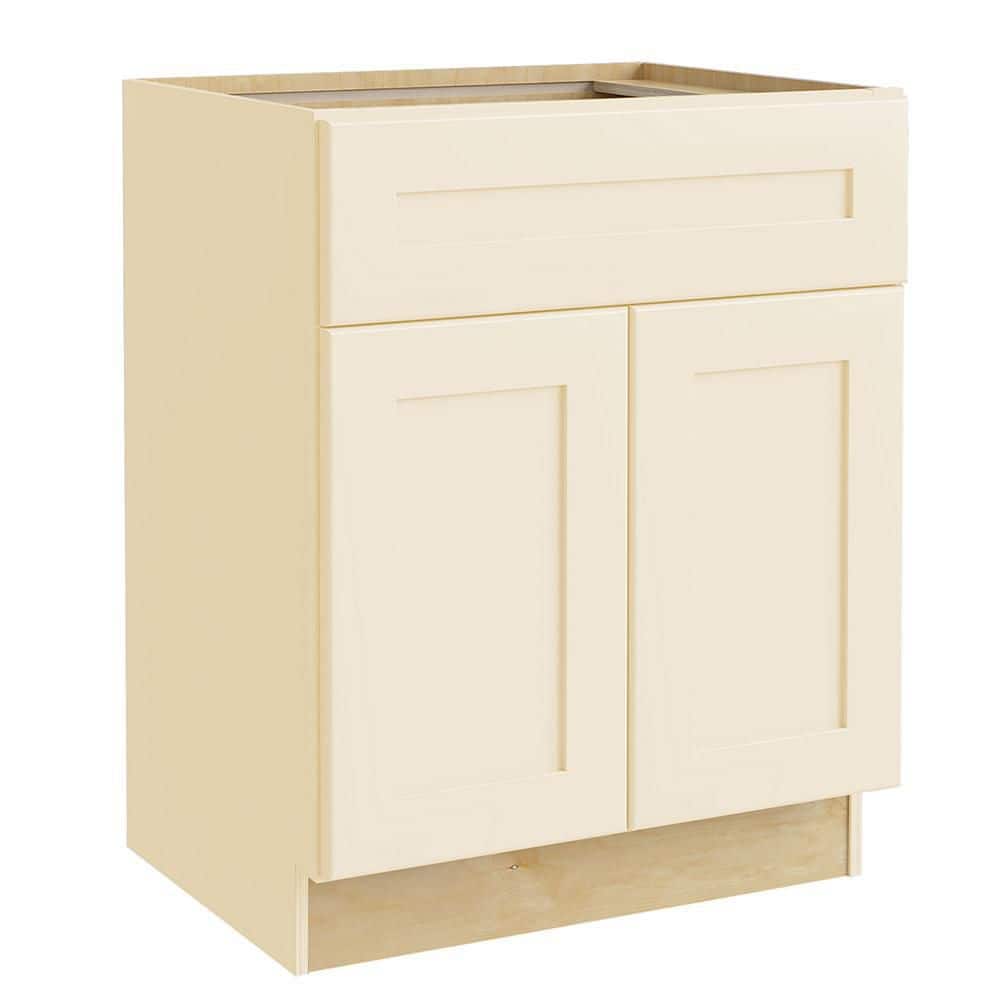 Home Decorators Collection Newport Cream Painted Plywood Shaker Assembled Sink Base Kitchen Cabinet Soft Close 27 in W x 24 in D x 34.5 in H